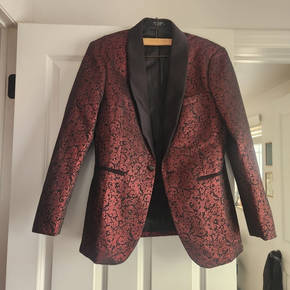 Red Patterned Smoking Jacket Blazer - Picture 1 of 4